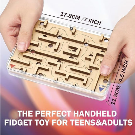 Handheld Fidget Puzzle Game for Kids and Adults - Challenging Wooden Labyrinth Marble Maze for Teen Boys - Fun Brain Teaser Puzzle Fidget Toys for Travel Stocking Stuffer Party Favor for Kids Ages 8+