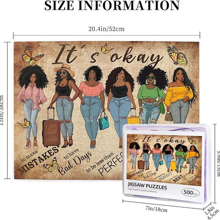 African American Jigsaw Puzzles 500 Pieces for Adults, Black Woman with Self-Love Affirmations, Empowering Wooden Puzzle for Stress Relief & Home Decor
