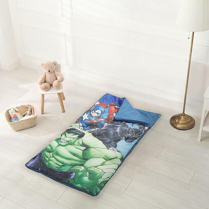 Jay Franco Marvel Avengers Battle Formation Slumber Sack - Cozy & Warm Kids Lightweight Slumber Bag/Sleeping Bag - Featuring Captain America, Iron Man, Black Panther, & Hulk
