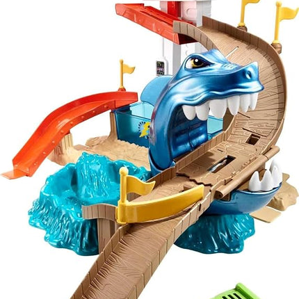 Hot Wheels Toy Car Track Set, Color Shifters Sharkport Showdown, 1:64 Scale Car with Repeat Color-Change Feature