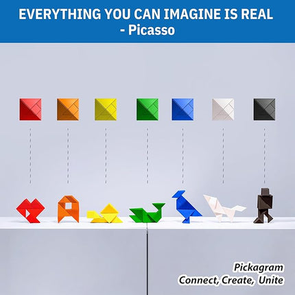 Pickagram Tangram 3D Magnetic Puzzle for Kids (8-12), Adults & Seniors | STEM Certified Fidget Puzzle - Magnetic Pattern Blocks for Cognitive Development, Creativity & Focus - Orange