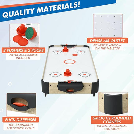 Table Top Air Hockey Table for Kids, 32” Mini Tabletop Air Hockey Game w/Electric Motor Fan, 2 Pushers and 2 Air Hockey Pucks, Great for Playing on The Floor, Tabletop
