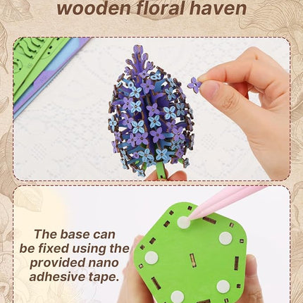 Welsky 3D Lilac Wooden Puzzles for Adults, DIY Wooden Flower Craft Kit, Artificial Flowers Model Kit to Assemble for Adults.(3.25 * 2.9 * 9.48 in 168PCS)