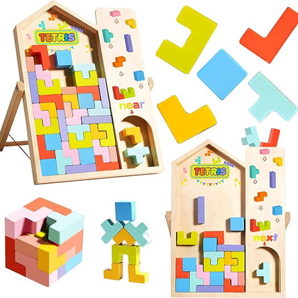 Wooden Stacking Puzzle Colorful 3D Versatile Russian Blocks for Toddlers 3-6 Years,Brain Teasers Toy Board Game Toys, Montessori Toys for 3 4 5 Year Old,Christmas Birthday Gift for Boys and Girls