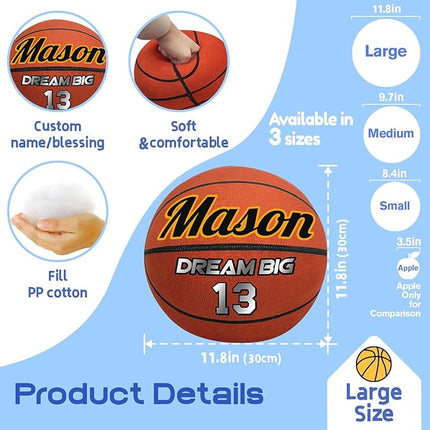 Custom Basketball Pillows with Text Basketball Plush Stuff for Boys Girls Creative Room Decor Personalized Pillows Toy Birthday Party Easter Gifts for Boys Girls Toddler
