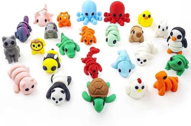 25PCS Animals Figures, Mini 3D Printed Animals Fidget Toys for Halloween, Fun Party Favors for Kids, Unique Birthday Gift, Classroom Rewards, 3D Printed Desk Pets Articulated Toy