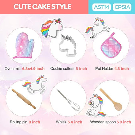 Vanmor Unicorn Kids Cooking and Baking Sets, 11Pcs Kids Aprons for Girls, Kids Chef Hat and Pink Apron, Mitt & Utensil for Toddler Dress Up Chef Costume Birthday Gifts for 3 4 5 6 7 8 Years Old Girls