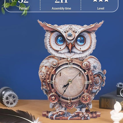 3D Wooden Puzzles for Adults, 3D Puzzle Owl Clock Kit (with Pendulum), Mechanical Owl 3D Puzzles for Adults Crafts for Adult Home Decor Clock Puzzle Gifts for Women Men
