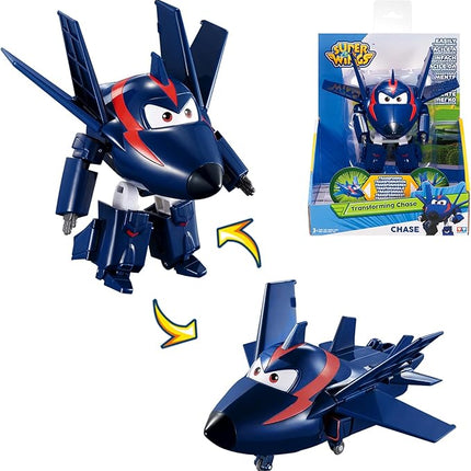 Super Wings Transformable Toys, 5 in Agent Chase Airplane Transforming Figures Toys, 2 in 1 Mode Rescue Bots Action Figure Toys for 3-5 Year Old Boys Girls, Plane Toys for Toddlers Kids Age 3 4 5 6 7