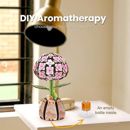 Jege 3D Flowers Wooden Puzzles for Adults,DIY Wooden 2 Flowers per Kit Building Set for Home Decor, Creative Craft Gift Toys Kits with 2 Perfume Bottles and Diffuser Sticks (Rose + Hydrangea)