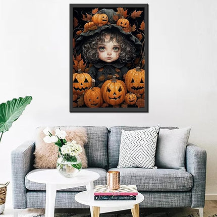Halloween Pumpkin Girl Jigsaw Puzzle Black Curly Hair Doll 1000 Piece Jigsaw Puzzles for Adults Challenging Family Activity Game DIY Puzzle Home Decor Gift for Friends 20 x 27 Inch