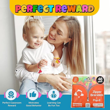 UpBrands 48 Upgraded Pop-It Zipper Bracelets For Kids, ADHD Fidget Toys, Fidgets For Kids, Anxiety Relief Fidget Toys, Kit For Halloween Trinkets, Goody Bags & Easter Eggs Hunt Fillers