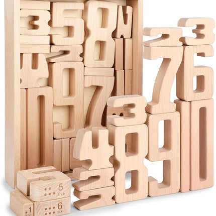 Wooden Number Building Blocks, Large Digit Blocks 1-10, 32 Pcs Math Blocks Number Toys for Kids, Educational Blocks for Toddlers, Toys to Learn Numbers for 3 Year Olds +