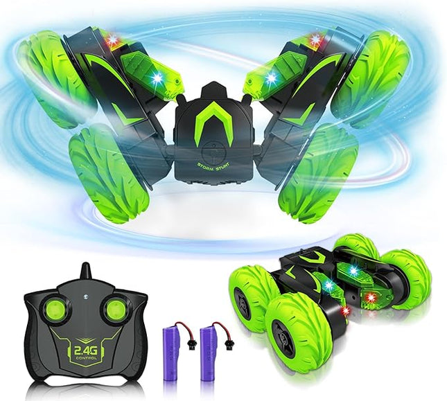 Eulogia Remote Control Cars for Kids 5-12, RC Stunt Car with LED Headlights, 360° Rotation, Double-Sided Driving, Off-Road Flips RC Toy Cars for Boys Girls Birthday Easter Gifts