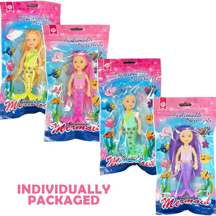 12 Pack Mermaid Dolls Pretend Playset - 6" Mini Figures Toy Bundle Set with Removable Accessories - Ideal for Kids, Girls, Party Favors and Imaginative Playtime