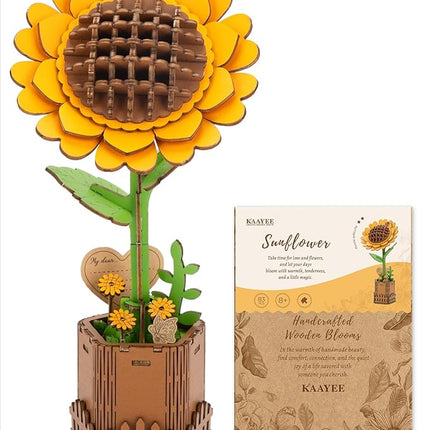 3D Flower Wooden Puzzles for Adults-Sunflower, Wooden Flowers Model Kit Set DIY Crafts to Build, Mother's Day/Botanical Collection/Ideal Creative Gift Ideas/Housewarming