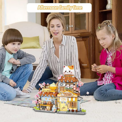 Cute Cat Mini City Street View Building Blocks Set - Realistic Architecture Model Kit, 3D Puzzle Toy for Adults & Kids, Foldable House Building Kits for Home Decoration