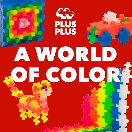 PLUS PLUS 240 Piece Interlocking Building Blocks for Kids, Open Ended Connecting Toys, STEM Bin Mini Manipulatives - Neon Mix Play Tube & Baseplate