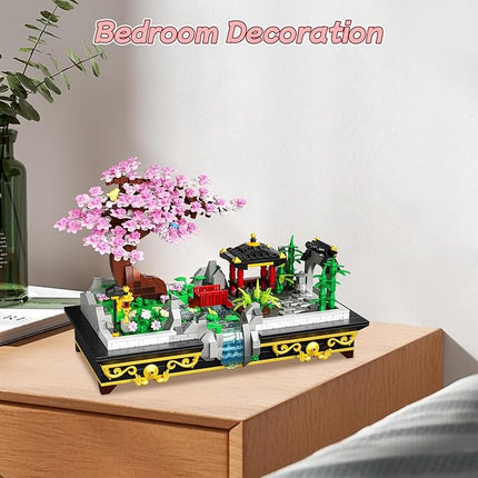 Cherry Blossom Tree Building Set Japanese Sakura Bonsai Block, Flowers House Mini Bricks Building Kit, Home Office Decoration, Creative Toys Gift for Adults Teens Children Kids 8+, 1008 pcs