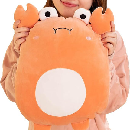 Soft Flat Crab Plush Hugging Pillow Cute Orange Crab Stuffed Animal Plushies Toys Kids Anime Cushion for Birthday, Valentine's Day, Christmas...16.5 Inch