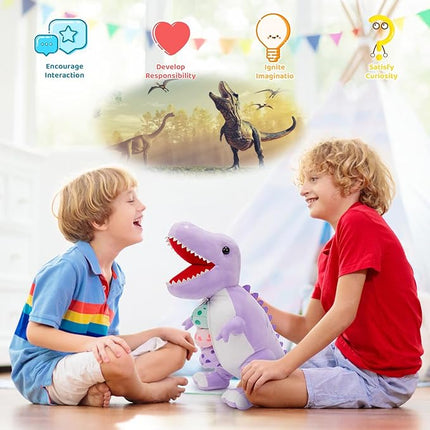 MorisMos Dinosaur Stuffed Animal with Babies,23.6'' Big Mommy Stuffed Dino T-rex with 3 Baby Dino Toys & Eggs Plush Inside Belly,Boy Girl Dinosaur Toys for Kids Birthday Gift,Purpel T-rex Party Decor