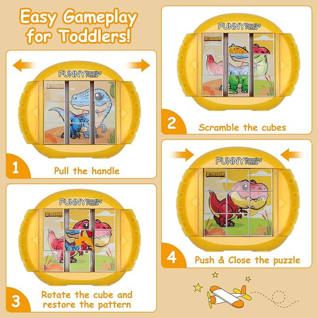 Rotating Puzzle for Kids 3 4 5 6 7 8 Year Old, 4 Puzzles in 1, Toddlers Travel, Car, Airplane, Road Trip Activities, Fine Motor Skills, Fidget, Gift for Boys & Girls Ages 3+ (Dinosaur)