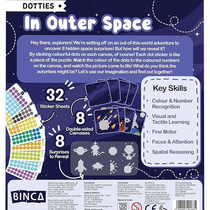 BINCA Dotties Dot Art Activity Kit - Space, 1500+ Stickers, Mess-Free Activities, DIY Dot Sticker Art for Toddlers, Kids Travel Activities, Craft Kits & Gifts for Boys & Girls Ages 4,5,6,7