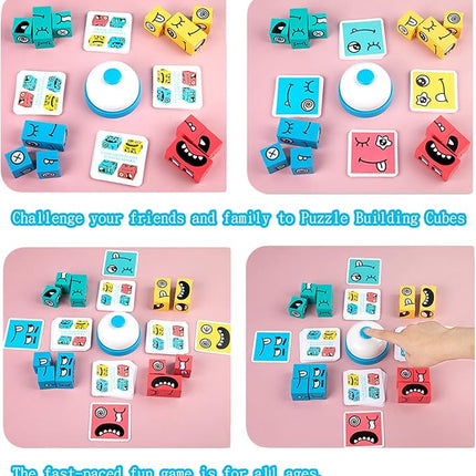 Wooden Face Changing Magic Cube Building Blocks Game Matching Expression Puzzle Toy Board Games for Family Night, Match Puzzles Geometric Educational Toys for Kids and Adults