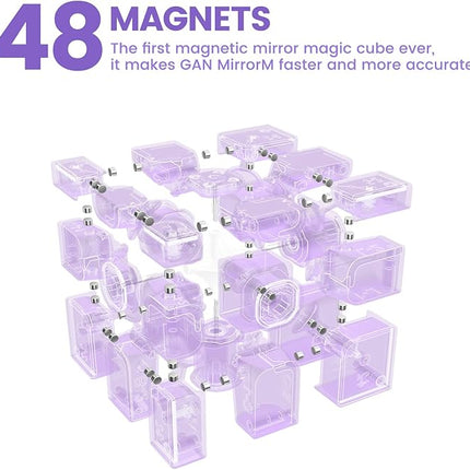 GAN MirrorM UV-Coated, 3x3x3 Magnetic 48 Magnets Glitter Sparkle Mirror Speed Cube Puzzle Game Magnets Toys for Kids Adult Cuber, Corner Cutting, Solve by Shape, Purple