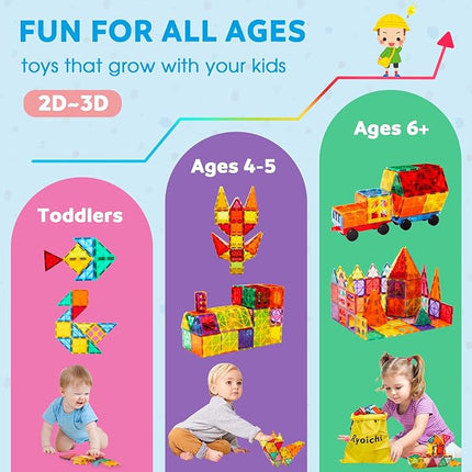 Ryoichi 138PCS Magnetic Building Tiles Set with 2 Cars, STEM Educational Construction Blocks & Montessori Learning Toys for Kids Ages 3-9+ Years