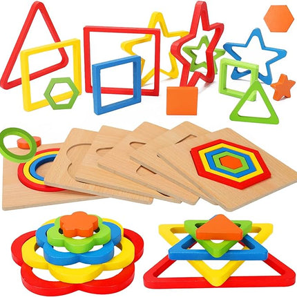 Toddler Puzzles Montessori Toy Wooden Shape Sorting Puzzle Sensory Toy Toddler Activities Preschool Learning Educational Autistic Developmental 1 2 3 Year Old Girl Boy 1-3 Dementia Game Easter Gift