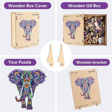 Wooden Puzzles 500 Pieces, Elephant Forest Puzzles for Adults Unique Shape Animal Adult Puzzles, Irregular Wood Best Gift for Adults Family Game (17.6x18.5 in)