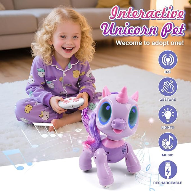 BIRANCO. Unicorn Robot Toys for Girls Age 3-5, Remote Control Electronic Pet, Gesture Sensing, STEM Play, Surprise Interactive Toy for Toddler Gifts and Kids Age 4 5 6+ Years Old