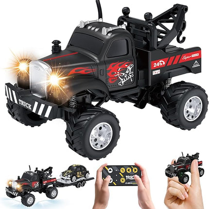 MOONTOY 1:64 Scale Mini Alloy Truck RC Car with LED Lights, 2.4Ghz Remote and App Control Toy Car, 3-Speed Adjustment Pocket Toy Car for Kids 4-8 Years and Adults (Black)