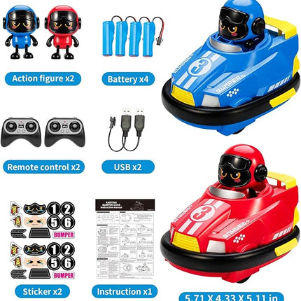 2 Pack Cute Cartoon Remote Control Bumper Car for Toddlers-Mini RC Cars with Light & Sound & 360°Rotating-Race car Toys for 3 4 5 6Year Old Boys Girls Kids-Christmas Birthday Gifts
