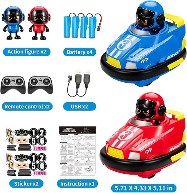 2 Pack Cute Cartoon Remote Control Bumper Car for Toddlers-Mini RC Cars with Light & Sound & 360°Rotating-Race car Toys for 3 4 5 6Year Old Boys Girls Kids-Christmas Birthday Gifts