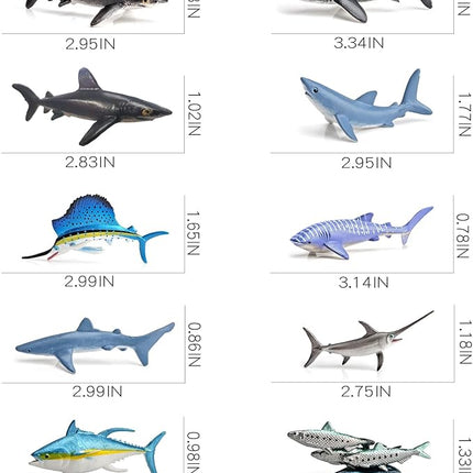 10PCS Mini Ocean Animals Sharks Fish Creatures Educational Sea Science Toy Set - Animal Figurines, Sailfish Figure - Bulk Kids Birthday Gift