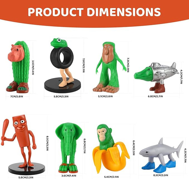 8PCS Italian Action Figure，Brainrot Meme Shark Figures Toys Tralalero Tralala, BRR BRR Patapim,Tung Tung Tung Sahur,Brainrot Meme Shark Collectible Animals Figurine Doll Gifts for Fans.
