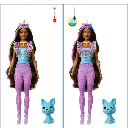 Barbie Color Reveal Peel Unicorn Fashion Reveal Doll Set with 25 Surprises Including Pink Peel-able Doll & Pet & 16 Mystery Bags with Clothes & Accessories for 2 Unicorn-Inspired Looks
