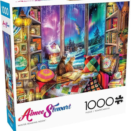 Buffalo Games - 1000 Piece Jigsaw Puzzle - Aimee Stewart - Northern Lights Cats - Winter Scene - Challenging Puzzles for Adults and Families