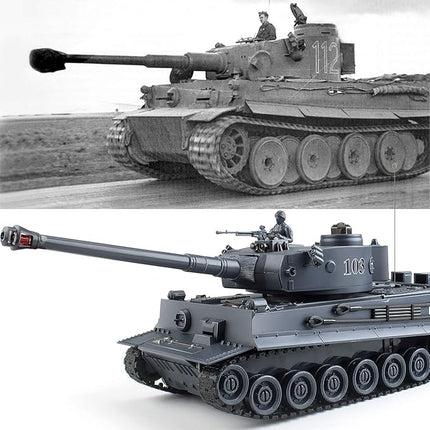 Rc Tanks,1:28 WW2 German Tiger Army Tank Toys for Boys,9 Channels Remote Control Vehicles with Sound and Light,RC Military Toys for Kids Boys Girls(Gray)