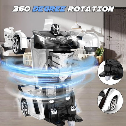 Transform Remote Control Car - Rc Cars, One-Button Transforming, 360° Rotation Drifting, 2.4ghz 1:18 Scale, Gift Kids Aged 4-6 Year Old Boys/Girls, Police Car Black