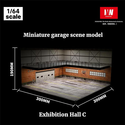 1/64 Model Car Display Case,Fits for 1/64 Hot Wheels Diecast Model Car,Diorama Double Decker Car Showroom Garage Model with Dimmable LED Lighting City Car Parking Lot Scene Model Collection (C)