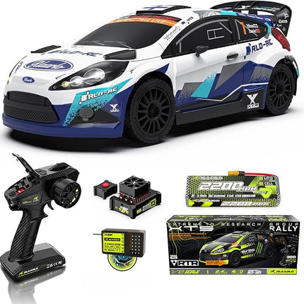 CROBOLL RLAARLO 1/10 Brushless Carbon Fiber RC Drift Cars for Adults with Gyro, Max 50 mph Fast RC Rally Car, 2.4Ghz All Terrain Remote Control Car 4x4 Hobby RTR RC Truck（Blue & White）