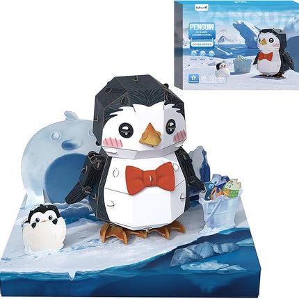 3D Paper Puzzle Model Kit for Adults & Kids Ages 8+,STEM Educational DIY Assembly Toy,Eco-Friendly Craft Gift for Home Decoration, Birthday Children's Day Gifts(Penguin)