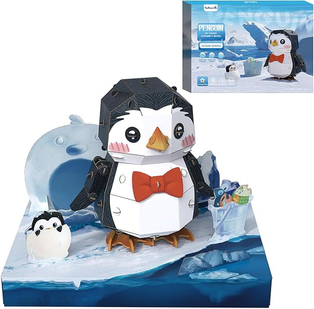 3D Paper Puzzle Model Kit for Adults & Kids Ages 8+,STEM Educational DIY Assembly Toy,Eco-Friendly Craft Gift for Home Decoration, Birthday Children's Day Gifts(Penguin)