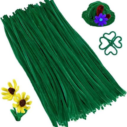 Caydo 300 Pieces Dark Green Pipe Cleaners Craft Supplies Chenille Stems for DIY Craft Projects St. Patrick's Day Decorations, 6mm x 12inch