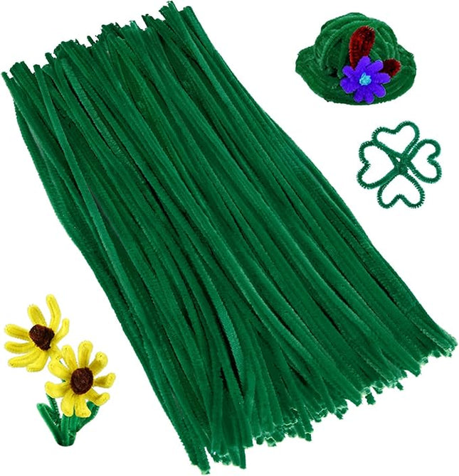 Caydo 300 Pieces Dark Green Pipe Cleaners Craft Supplies Chenille Stems for DIY Craft Projects St. Patrick's Day Decorations, 6mm x 12inch