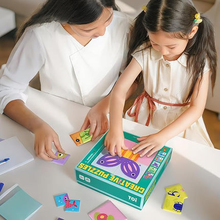 TOI Creative Puzzles for Kids 3-5, Educational Game for 3+ Year Old, Brain Teaser Jigsaw Puzzle with Game Board, Toddler Preschool Learning Activity Color Shape Cognition
