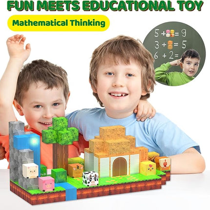 Magnetic Blocks - 138 PCS Building Blocks Set with 3 Light-Up Blocks, STEM Construction Cubes Toys for Kids 4-8, Toddler Sensory Stacking Toys, Christmas Birthday Gift for Boys and Girls Ages 3+